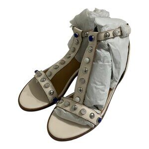 Coach Sadie Semi-Matte Calf Leather Sandals Chalk Womens 6.5 NEW